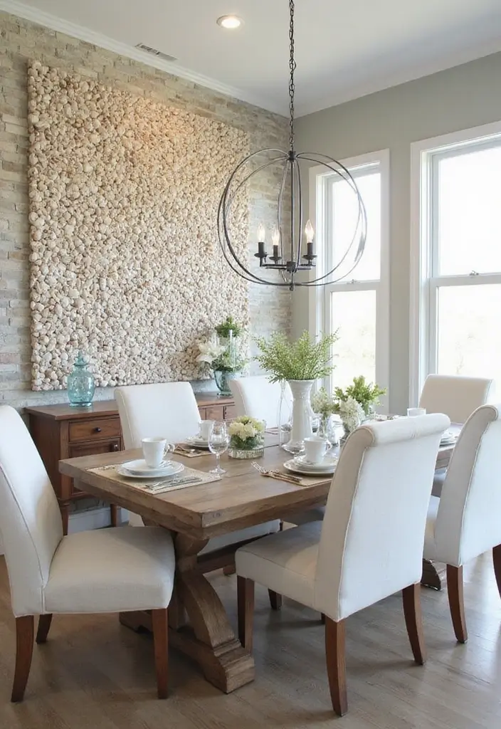 30 Dining Room Accent Wall Ideas That Steal the Show - 27. Seashell or Driftwood Accents