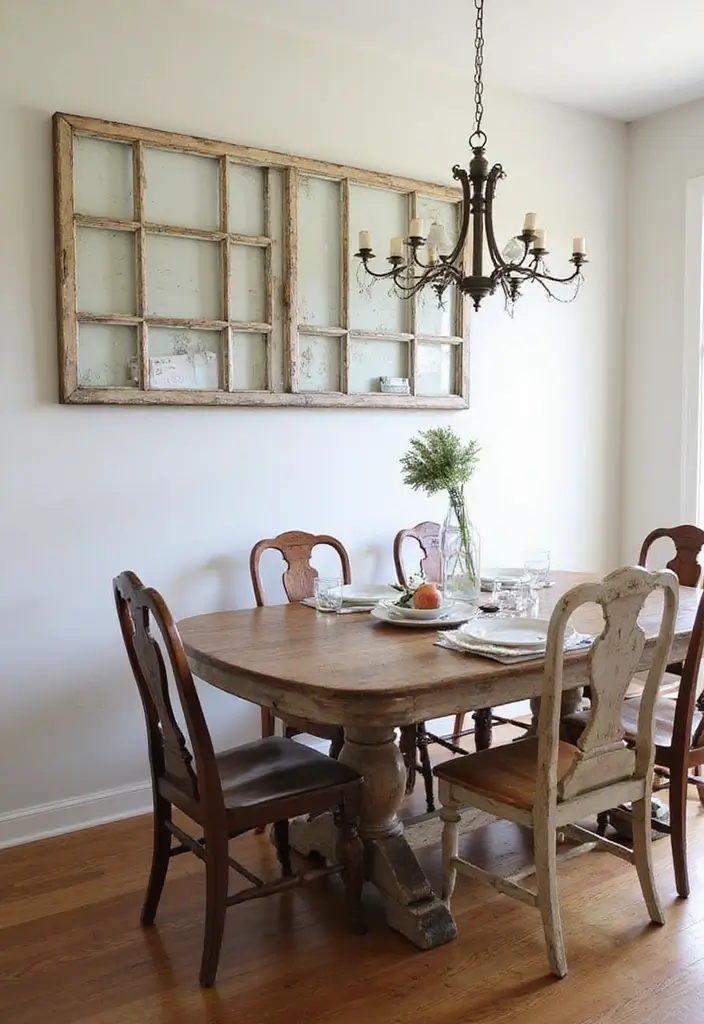 30 Dining Room Accent Wall Ideas That Steal the Show - 28. Upcycled Window Frames