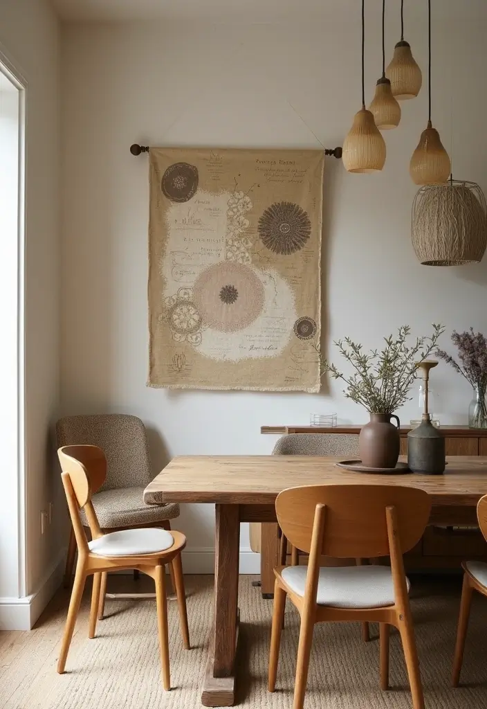 30 Dining Room Accent Wall Ideas That Steal the Show - 29. Sustainable Fabric Wall Art