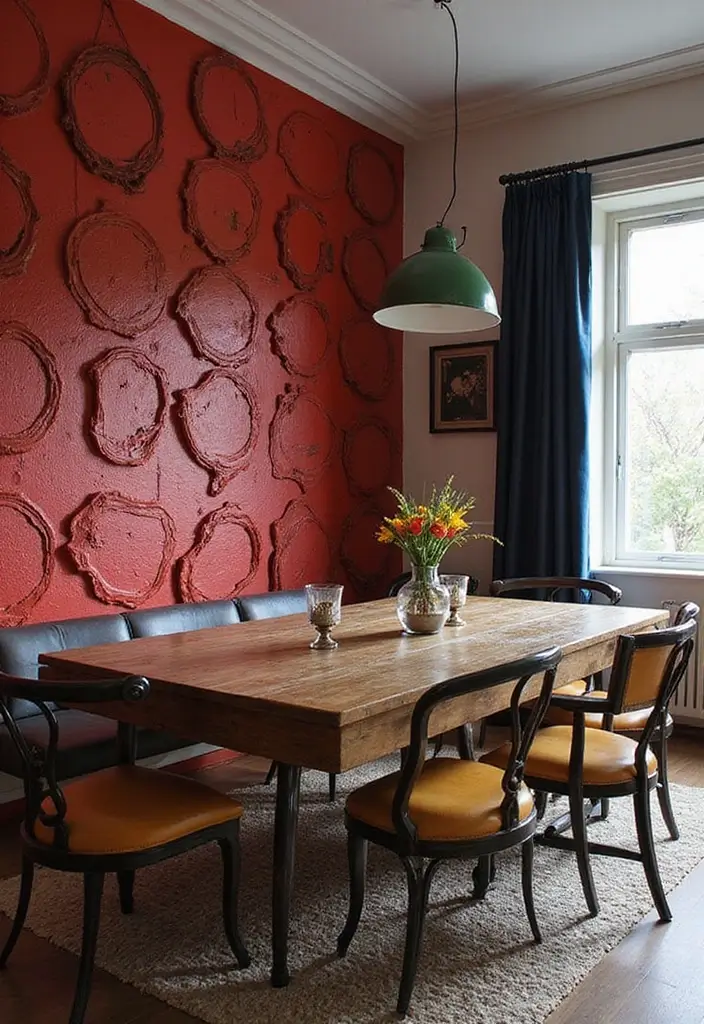 30 Dining Room Accent Wall Ideas That Steal the Show - 30. Upcycled Tire Wall Art