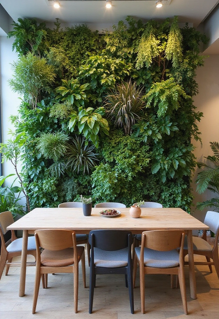 30 Dining Room Accent Wall Ideas That Steal the Show - 5. Biophilic Design with Plant Walls