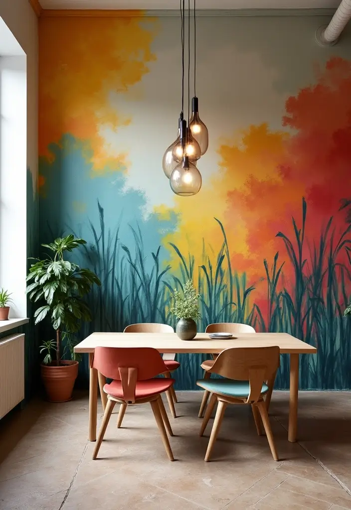 30 Dining Room Accent Wall Ideas That Steal the Show - 9. Mural Art with Eco-Friendly Paint