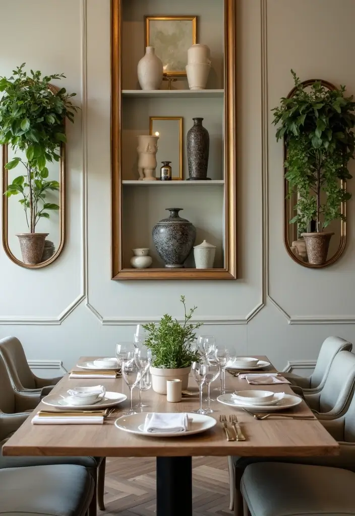 30 Dining Room Mirror Wall Ideas for a Luxe Look - 10. Decorative Mirror Shelves