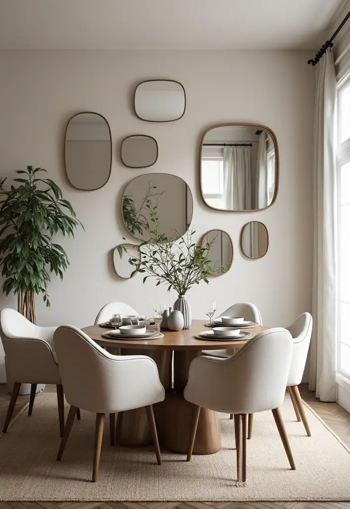 30 Dining Room Mirror Wall Ideas for a Luxe Look - 12. Unique Shaped Mirrors