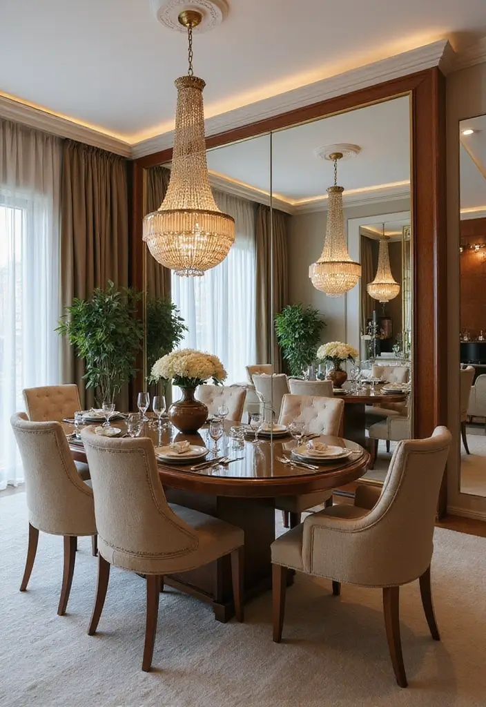 30 Dining Room Mirror Wall Ideas for a Luxe Look - 15. Mirrored Room Divider