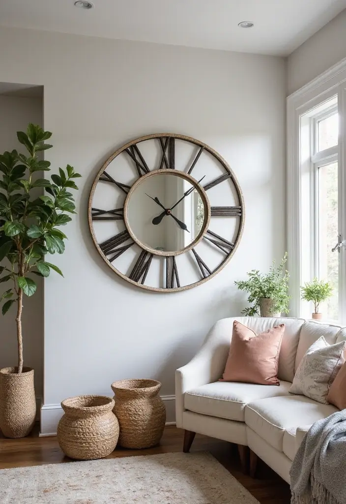 30 Dining Room Mirror Wall Ideas for a Luxe Look - 20. Mirrored Wall Clock