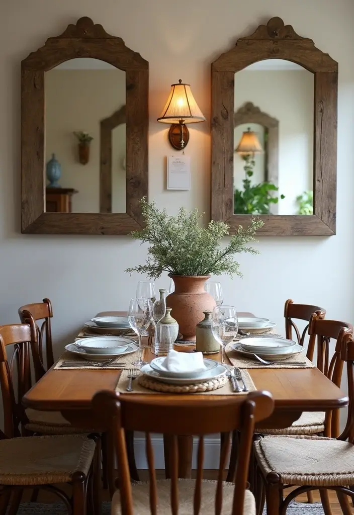 30 Dining Room Mirror Wall Ideas for a Luxe Look - 4. Rustic Frame Mirrors for a Cozy Vibe