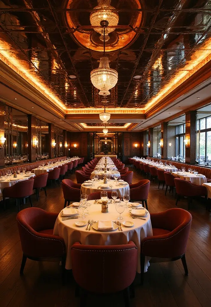 30 Dining Room Mirror Wall Ideas for a Luxe Look - 9. Mirrored Ceiling for Bold Drama