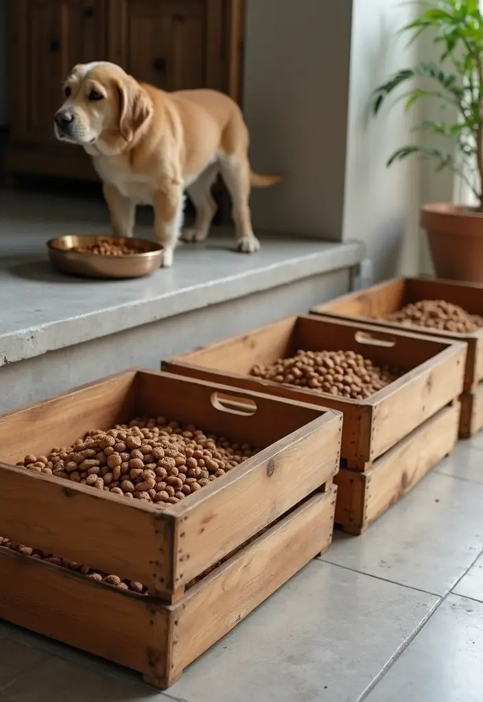 30 Dog Food Storage Ideas That Keep Kibble Fresh and Cute 65 30 Dog Food Storage Ideas That Keep Kibble Fresh and Cute - 11. Rustic Wooden Crates