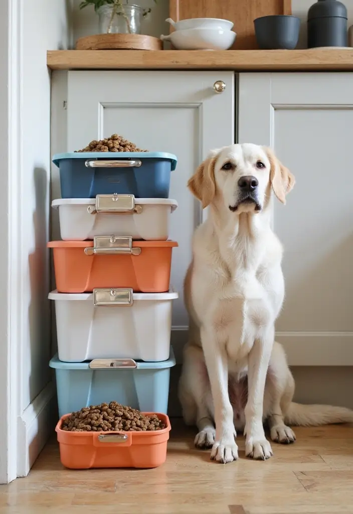 30 Dog Food Storage Ideas That Keep Kibble Fresh and Cute 177 30 Dog Food Storage Ideas That Keep Kibble Fresh and Cute - 29. Color-Coordinated Storage Solutions