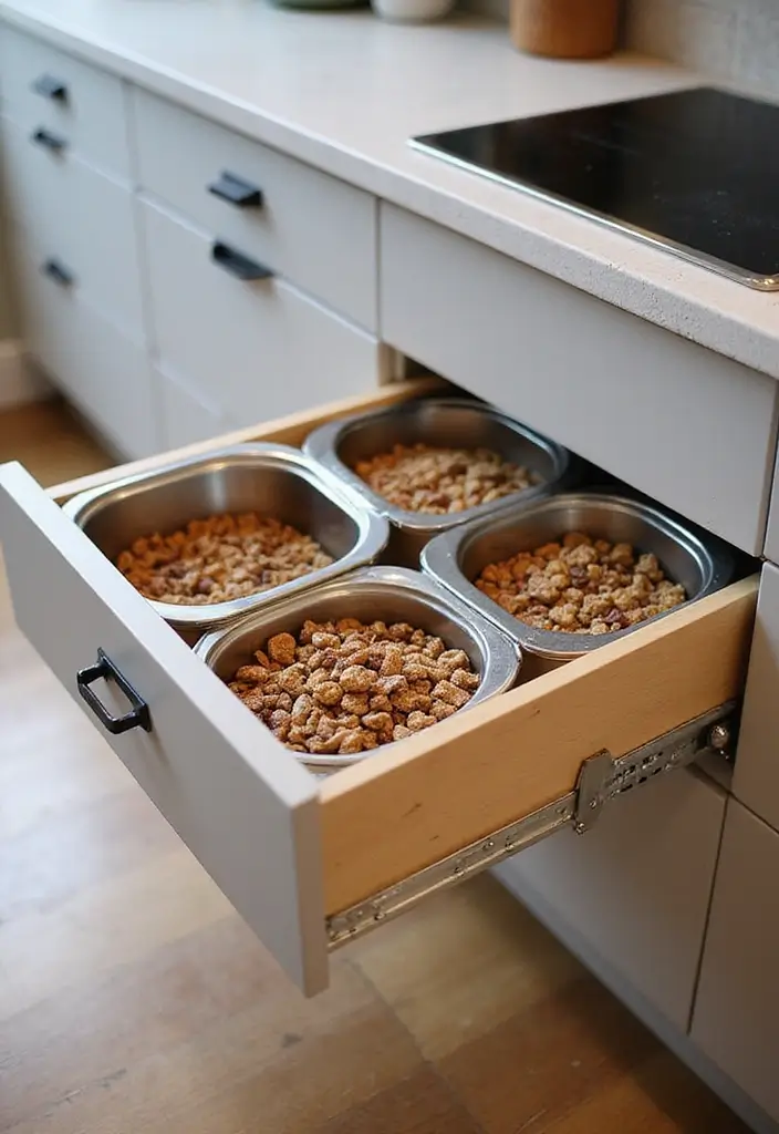30 Dog Food Storage Ideas That Keep Kibble Fresh and Cute 27 30 Dog Food Storage Ideas That Keep Kibble Fresh and Cute - 5. Stylish Pet Food Drawers