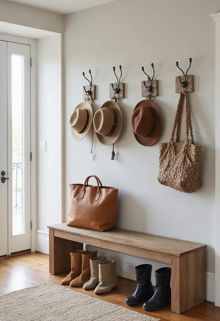 30 Entryway Wall Ideas to Impress Guests from the Start - 16. Hooks for Hats & Bags