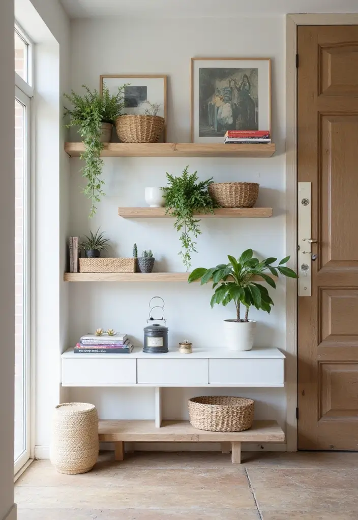 30 Entryway Wall Ideas to Impress Guests from the Start - 4. Floating Shelves