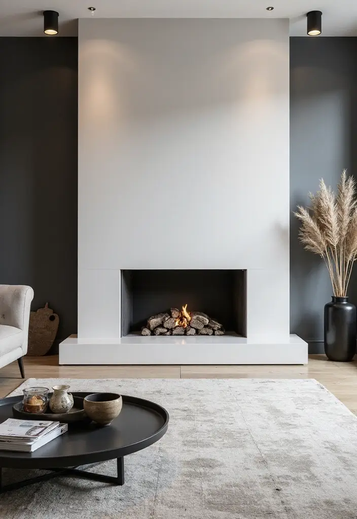 30 Flat Fireplace Wall Ideas for a Sleek Minimalist Look 60 30 Flat Fireplace Wall Ideas for a Sleek Minimalist Look - 10. Monochromatic Magic