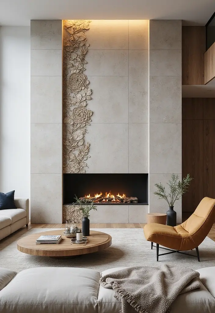 30 Flat Fireplace Wall Ideas for a Sleek Minimalist Look 98 30 Flat Fireplace Wall Ideas for a Sleek Minimalist Look - 16. Artistic Tile Designs