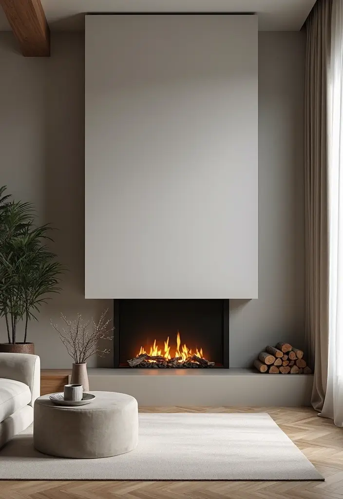 30 Flat Fireplace Wall Ideas for a Sleek Minimalist Look 113 30 Flat Fireplace Wall Ideas for a Sleek Minimalist Look - 19. Minimalist Firewood Storage