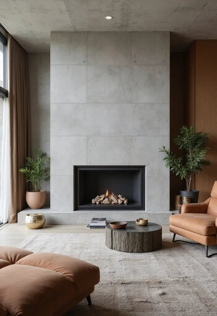 30 Flat Fireplace Wall Ideas for a Sleek Minimalist Look 8 30 Flat Fireplace Wall Ideas for a Sleek Minimalist Look - 2. Industrial Chic with Concrete