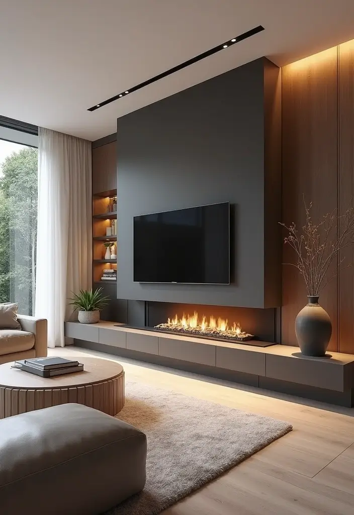 30 Flat Fireplace Wall Ideas for a Sleek Minimalist Look 118 30 Flat Fireplace Wall Ideas for a Sleek Minimalist Look - 20. Built-In Furniture