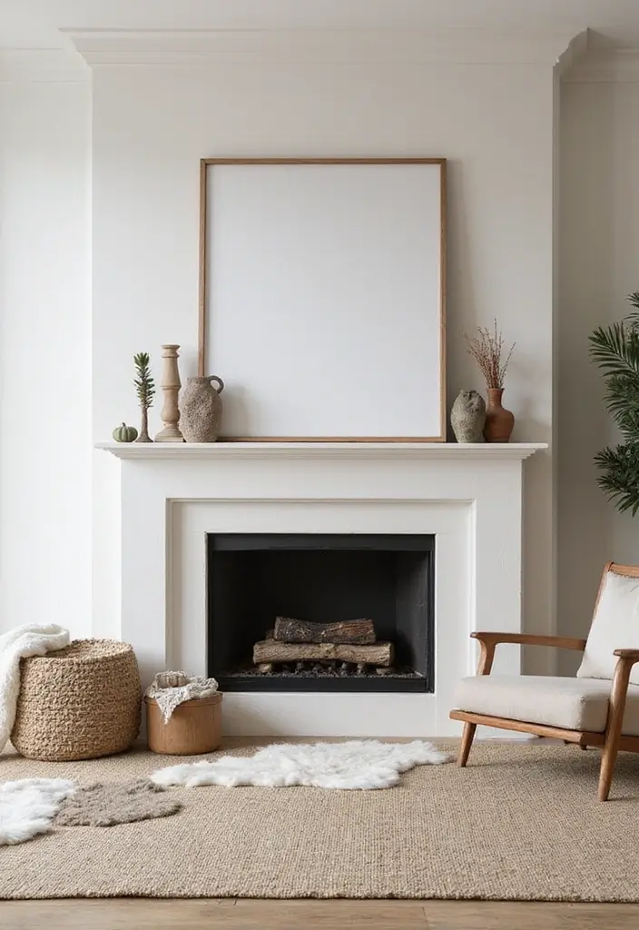 30 Flat Fireplace Wall Ideas for a Sleek Minimalist Look 146 30 Flat Fireplace Wall Ideas for a Sleek Minimalist Look - 24. Minimalistic Seasonal Decor