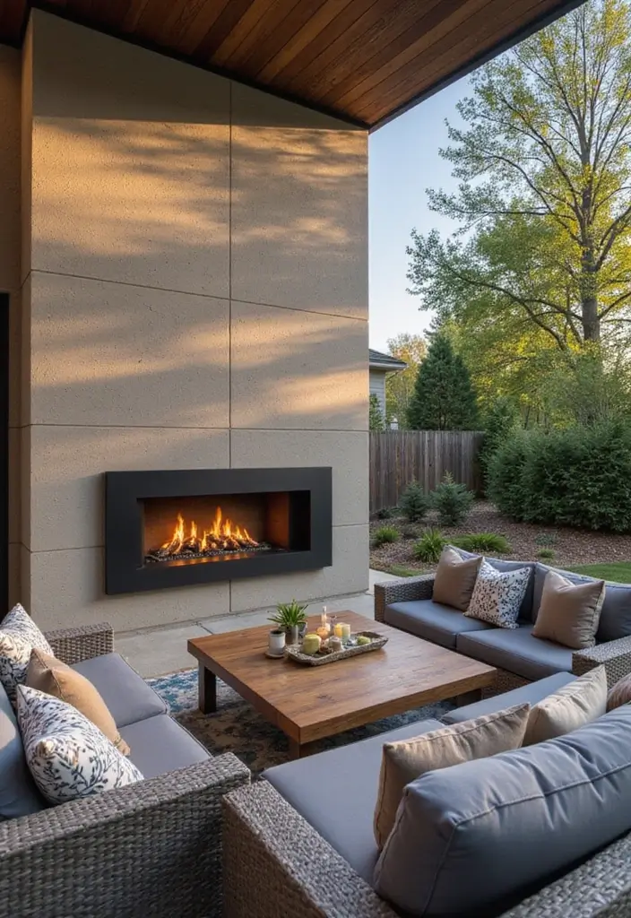 30 Flat Fireplace Wall Ideas for a Sleek Minimalist Look 160 30 Flat Fireplace Wall Ideas for a Sleek Minimalist Look - 26. Outdoor Living Spaces