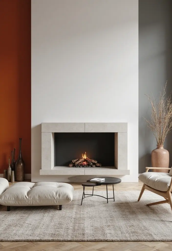 30 Flat Fireplace Wall Ideas for a Sleek Minimalist Look 36 30 Flat Fireplace Wall Ideas for a Sleek Minimalist Look - 6. Color Block Accent Walls