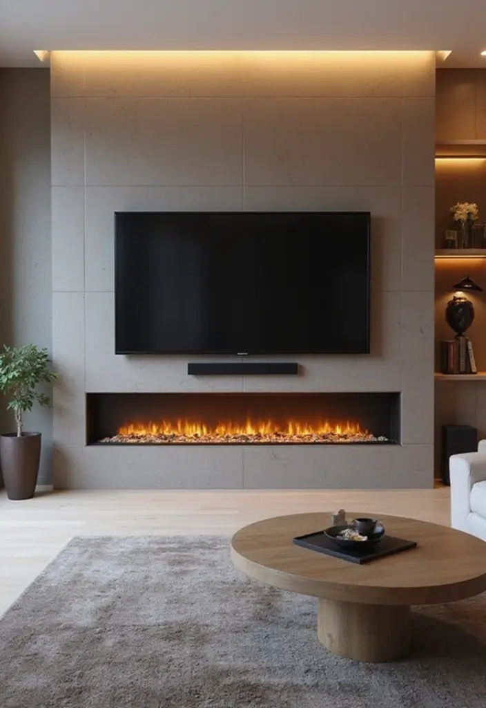 30 Flat Fireplace Wall Ideas for a Sleek Minimalist Look 41 30 Flat Fireplace Wall Ideas for a Sleek Minimalist Look - 7. Integrated Technology