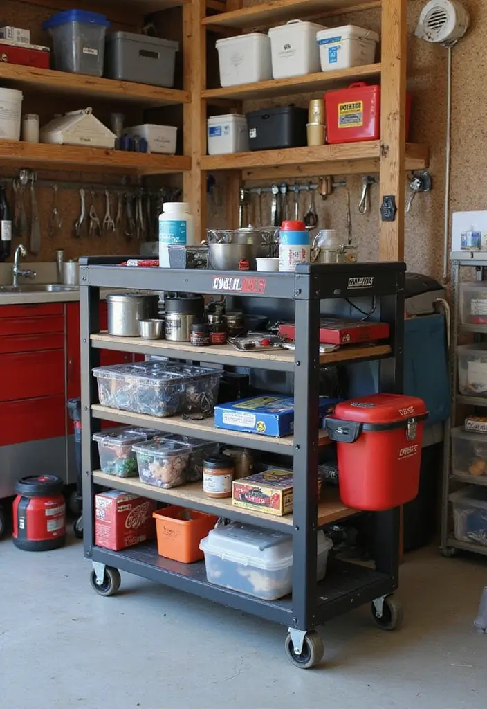 30 Garage Wall Ideas to Organize and Upgrade Your Space - 21. Utility Cart Storage