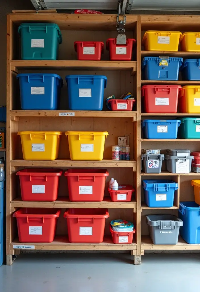 30 Garage Wall Ideas to Organize and Upgrade Your Space - 7. Color-Coded Storage Bins