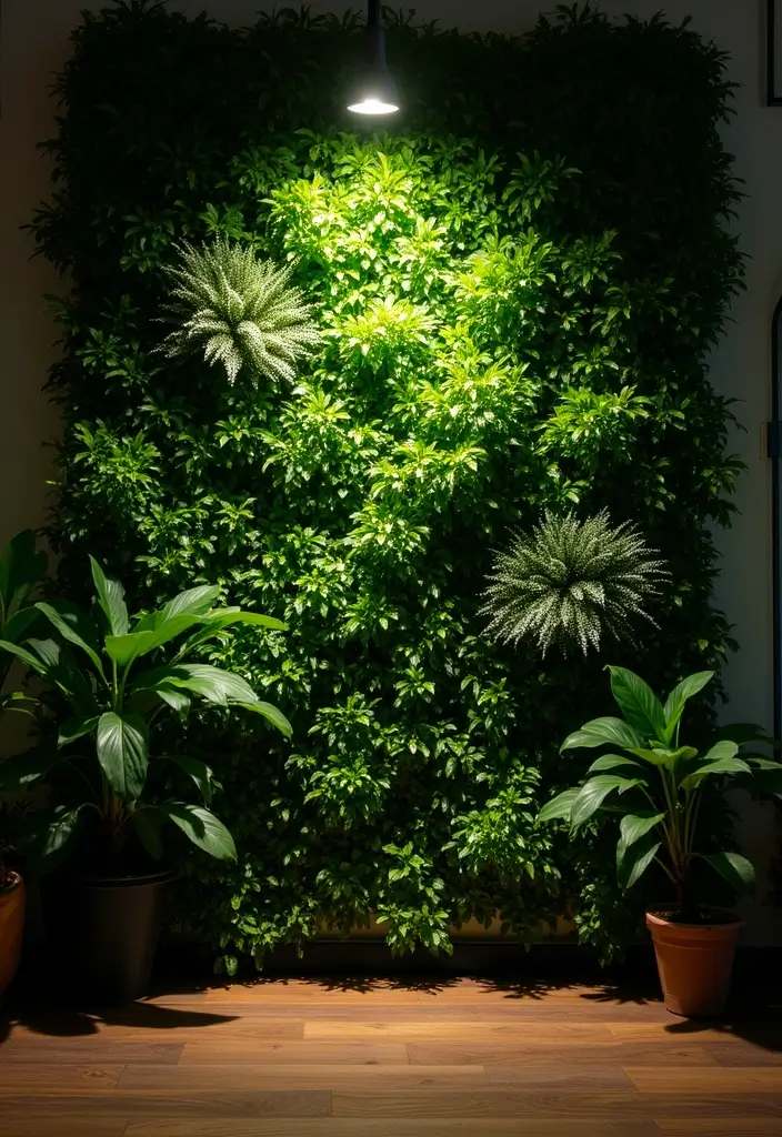 30 Green Wall Ideas for a Fresh and Modern Home - 10. Green Wall with Lighting