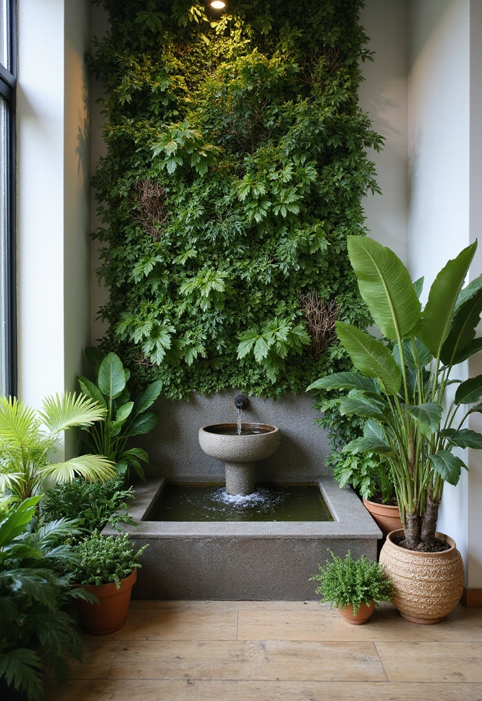 30 Green Wall Ideas for a Fresh and Modern Home - 13. Vertical Garden with a Water Feature