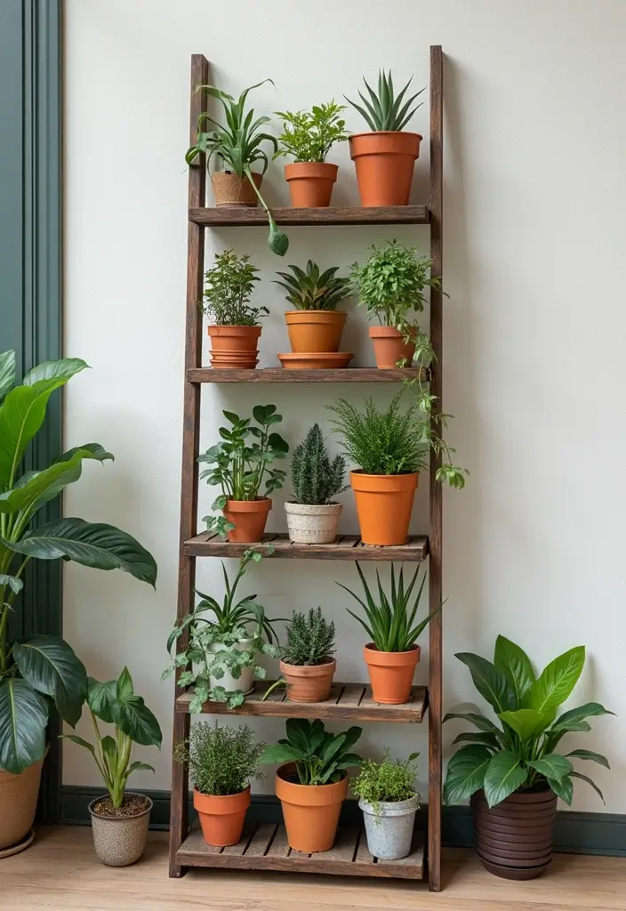 30 Green Wall Ideas for a Fresh and Modern Home - 17. DIY Ladder Garden