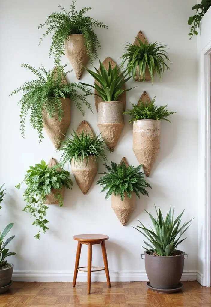 30 Green Wall Ideas for a Fresh and Modern Home - 24. Vertical Wall Art Planters