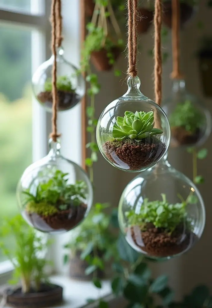30 Green Wall Ideas for a Fresh and Modern Home - 26. Hanging Plant Terrariums