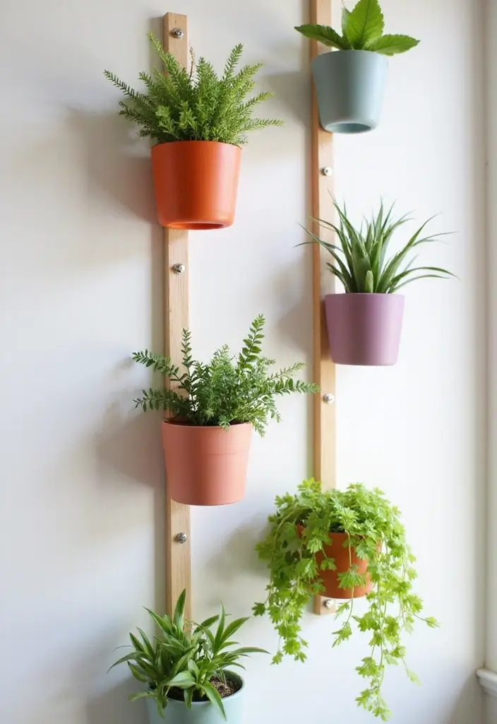 30 Green Wall Ideas for a Fresh and Modern Home - 27. Wall-mounted Plant Hooks