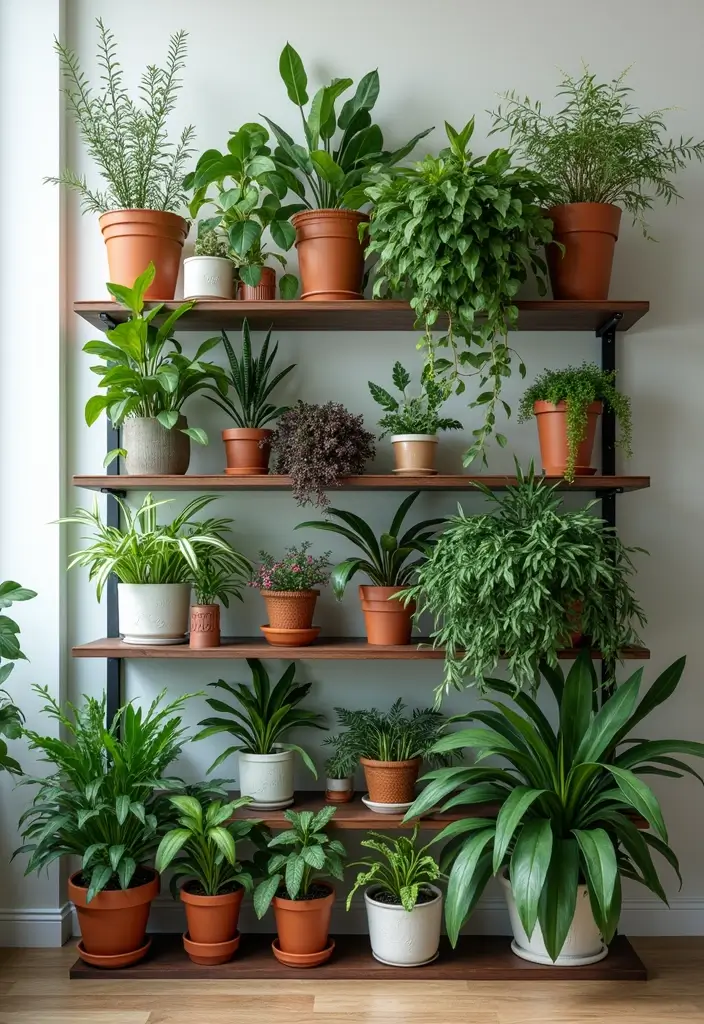 30 Green Wall Ideas for a Fresh and Modern Home - 29. Multi-layered Plant Display