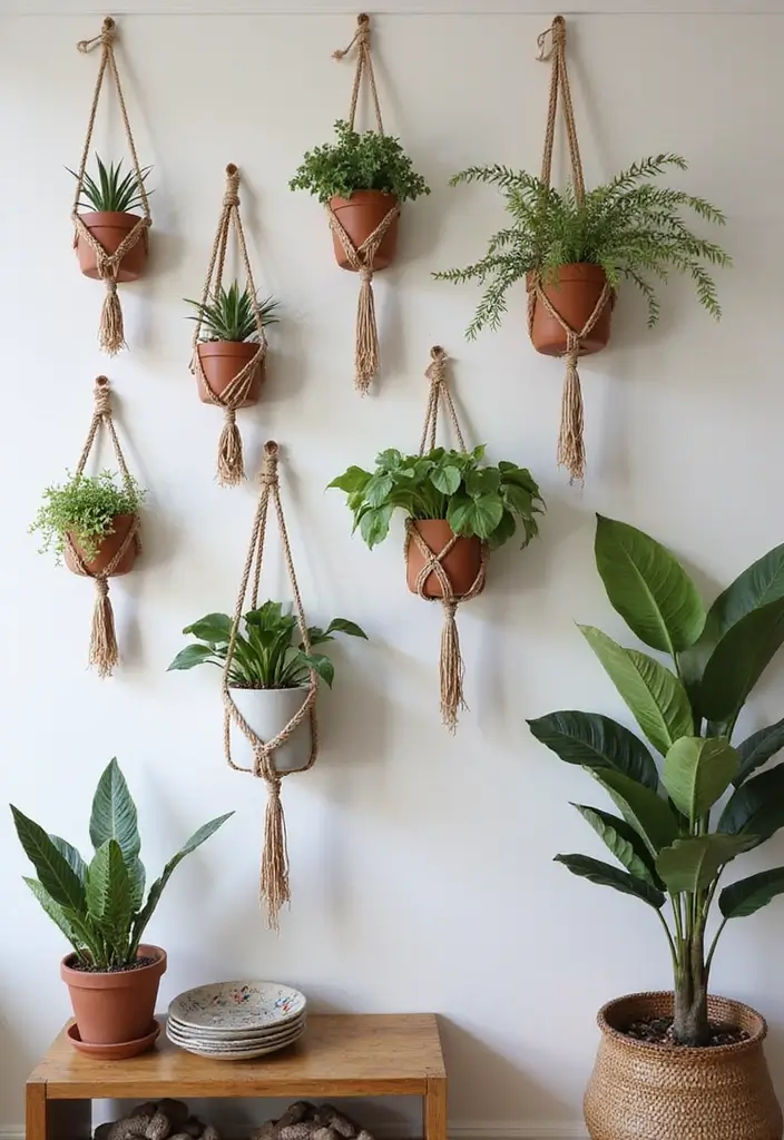 30 Green Wall Ideas for a Fresh and Modern Home - 3. Modern Macrame Wall Planters