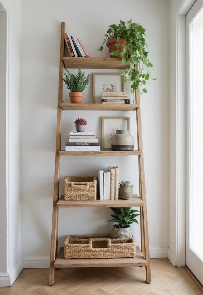 30 Hallway Storage Ideas That Are Both Functional and Chic - 16. Decorative Ladder Shelf