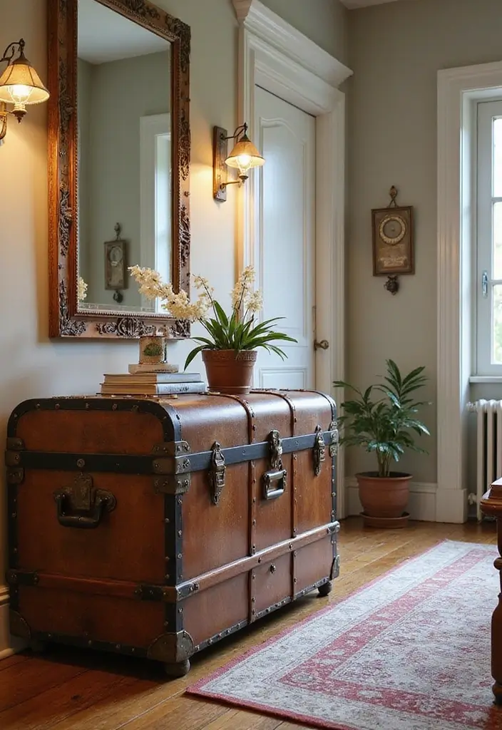 30 Hallway Storage Ideas That Are Both Functional and Chic - 18. Vintage Trunks
