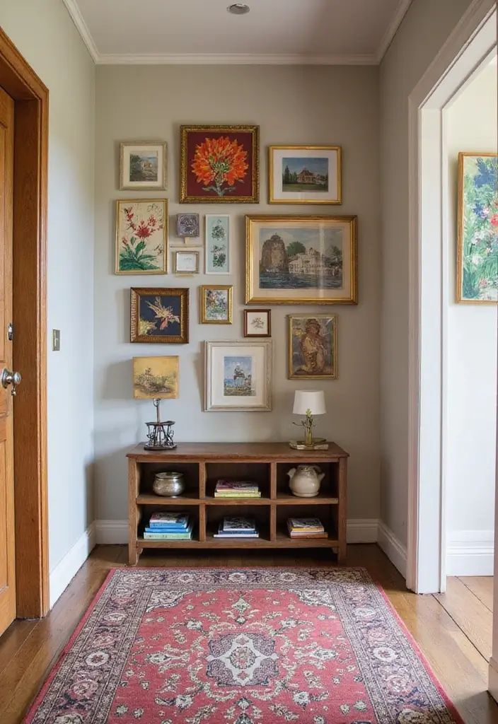 30 Hallway Storage Ideas That Are Both Functional and Chic - 21. Creative Art Displays