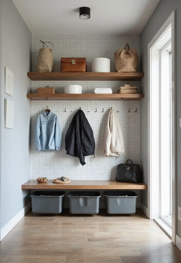 30 Hallway Storage Ideas That Are Both Functional and Chic - 28. Chic Pegboard Storage