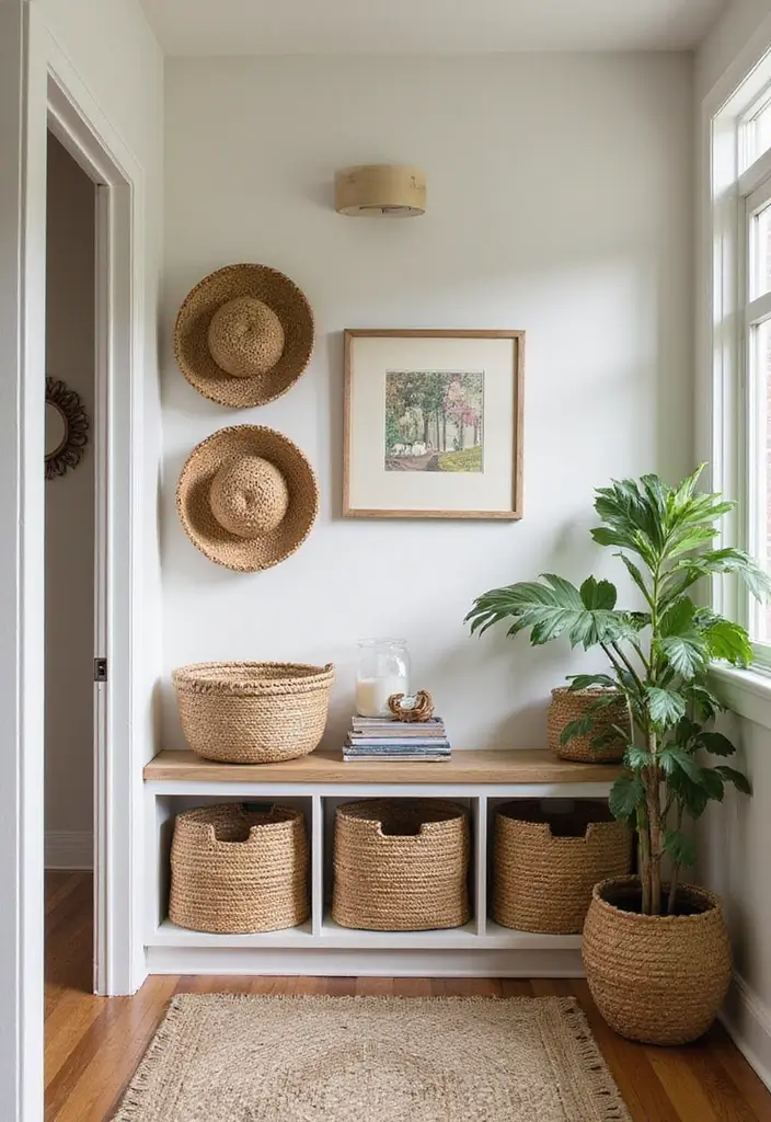 30 Hallway Storage Ideas That Are Both Functional and Chic - 29. Baskets on a Shelf