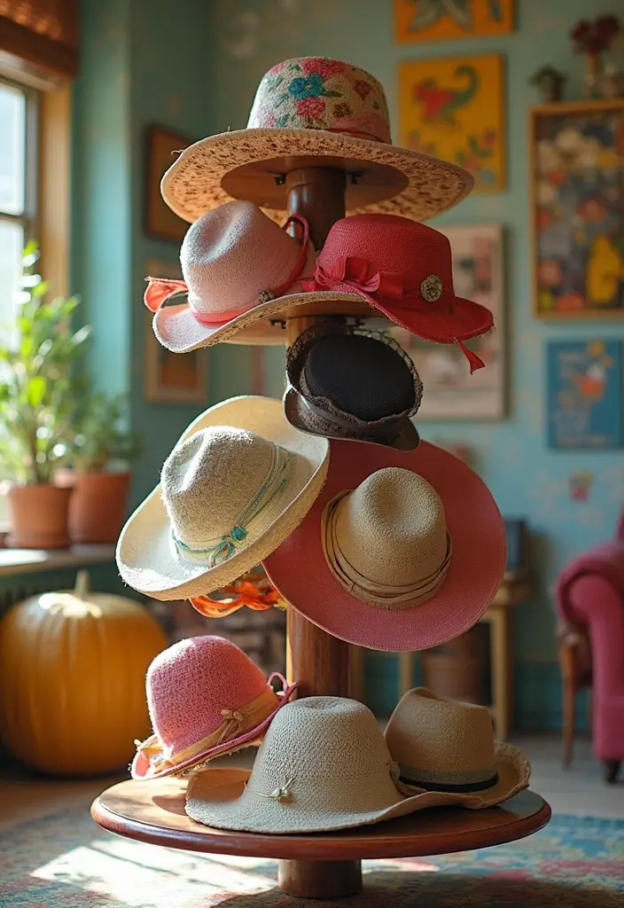 30 Hat Storage Ideas That Keep Your Collection Looking Sharp 56 30 Hat Storage Ideas That Keep Your Collection Looking Sharp - 10. DIY Hat Carousel