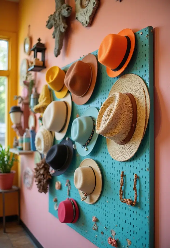 30 Hat Storage Ideas That Keep Your Collection Looking Sharp 82 30 Hat Storage Ideas That Keep Your Collection Looking Sharp - 14. Pegboard Displays