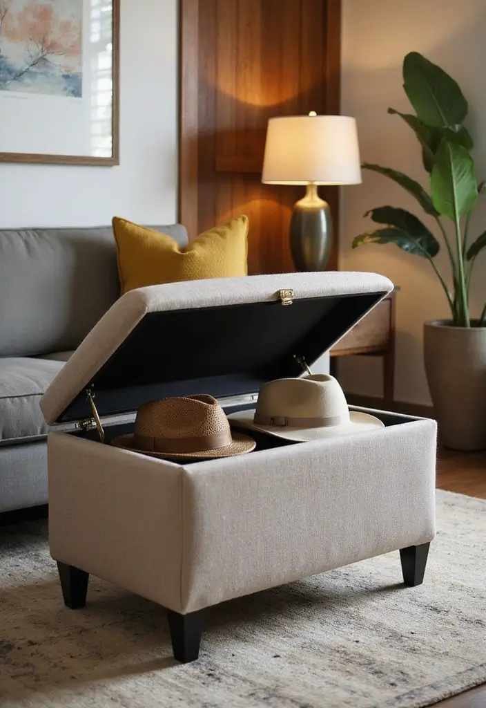 30 Hat Storage Ideas That Keep Your Collection Looking Sharp 85 30 Hat Storage Ideas That Keep Your Collection Looking Sharp - 15. Stylish Hat Storage Ottoman