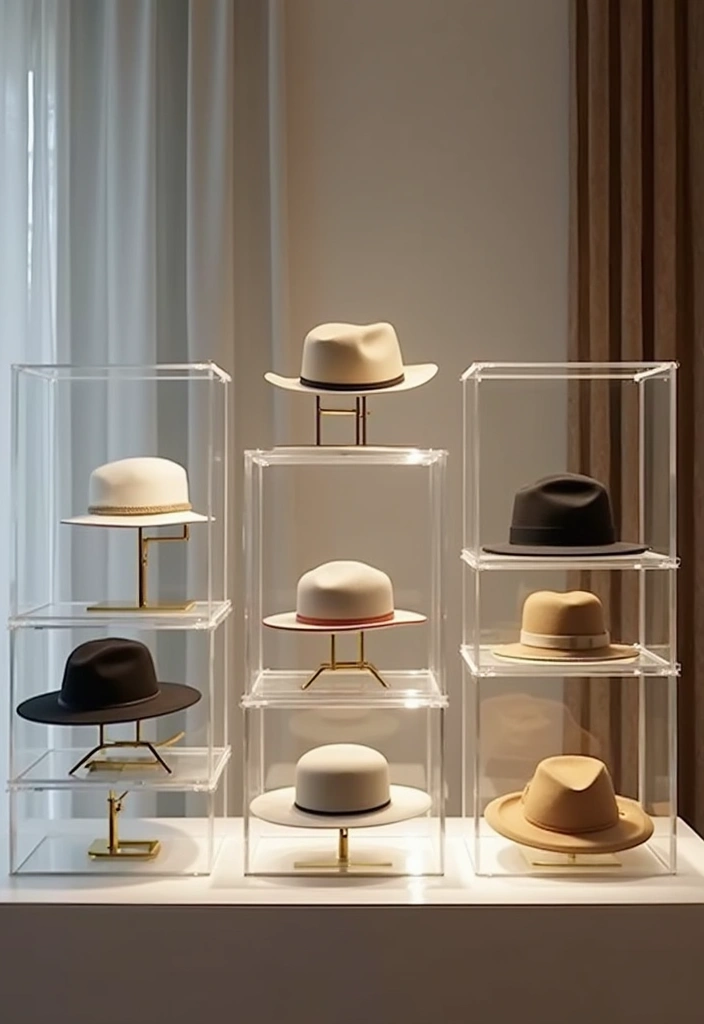 30 Hat Storage Ideas That Keep Your Collection Looking Sharp 111 30 Hat Storage Ideas That Keep Your Collection Looking Sharp - 19. Clear Acrylic Display Cases