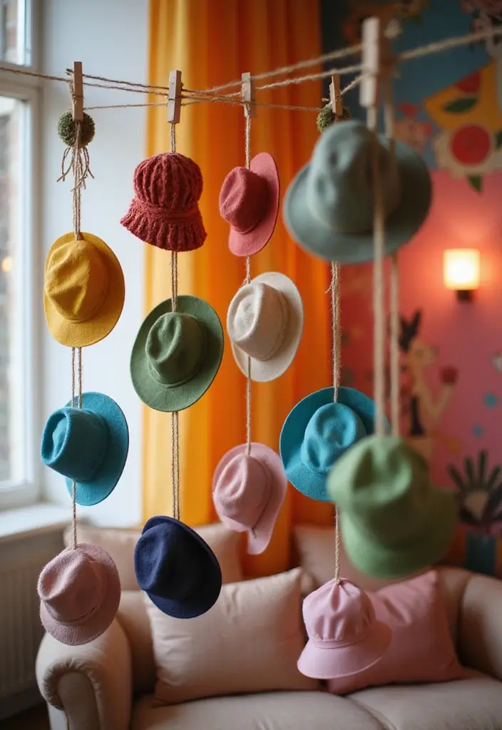 30 Hat Storage Ideas That Keep Your Collection Looking Sharp 116 30 Hat Storage Ideas That Keep Your Collection Looking Sharp - 20. Peg and String Displays
