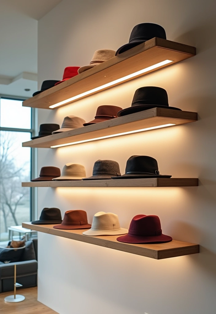30 Hat Storage Ideas That Keep Your Collection Looking Sharp 123 30 Hat Storage Ideas That Keep Your Collection Looking Sharp - 21. Floating Shelves