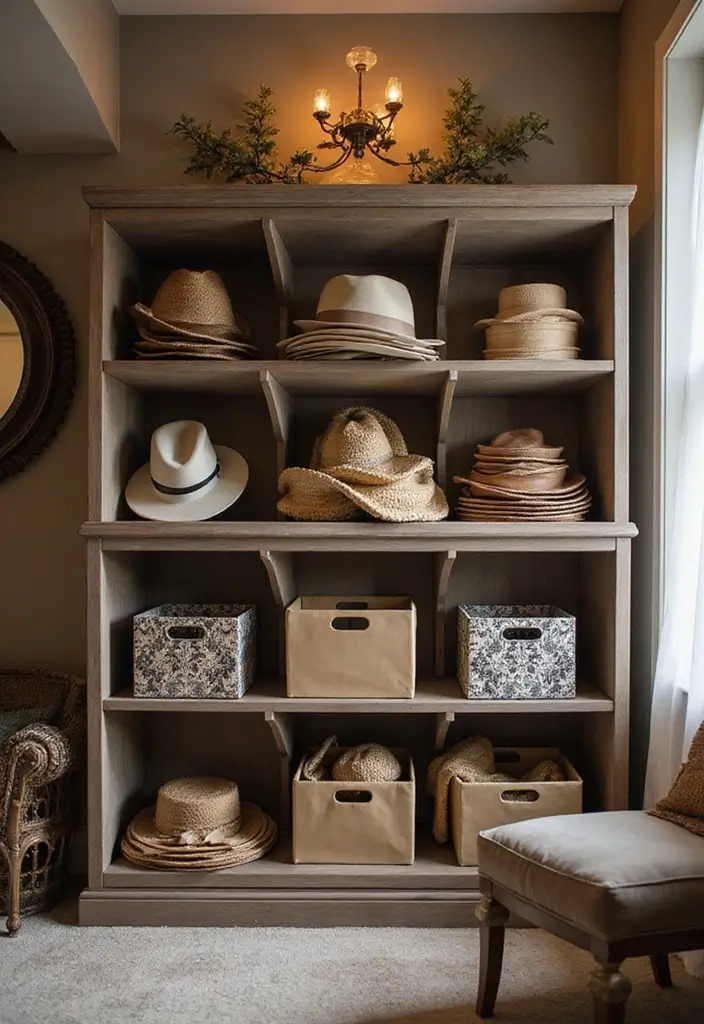 30 Hat Storage Ideas That Keep Your Collection Looking Sharp 137 30 Hat Storage Ideas That Keep Your Collection Looking Sharp - 23. Hat Storage Bins on a Shelf