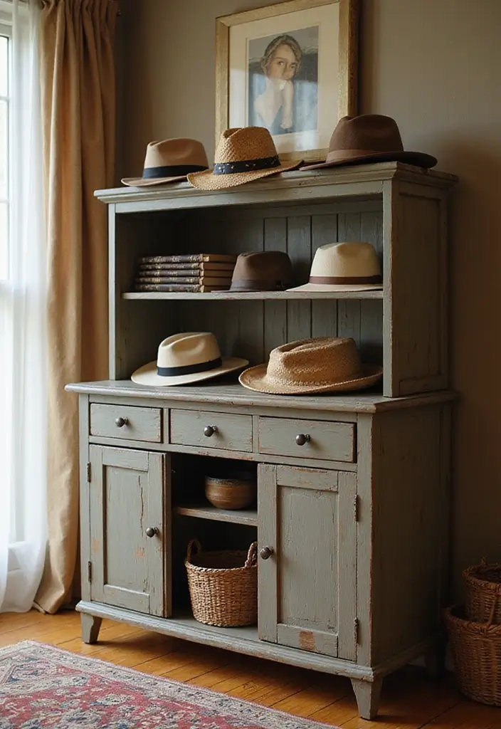 30 Hat Storage Ideas That Keep Your Collection Looking Sharp 156 30 Hat Storage Ideas That Keep Your Collection Looking Sharp - 26. Repurposed Furniture for Hat Storage