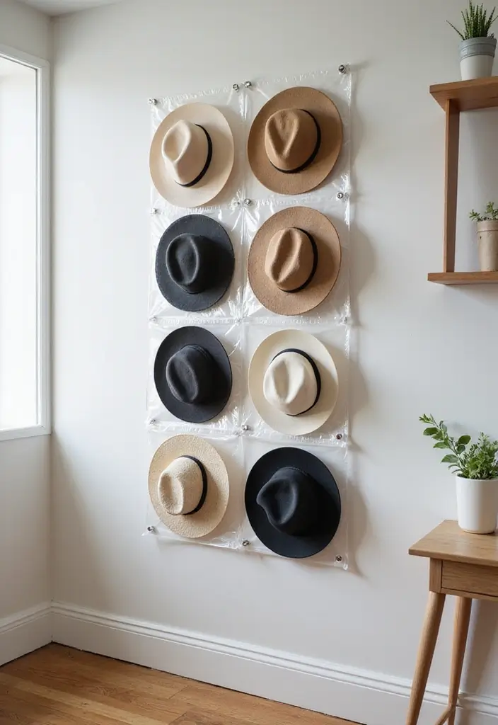 30 Hat Storage Ideas That Keep Your Collection Looking Sharp 163 30 Hat Storage Ideas That Keep Your Collection Looking Sharp - 27. Clear Wall Pockets